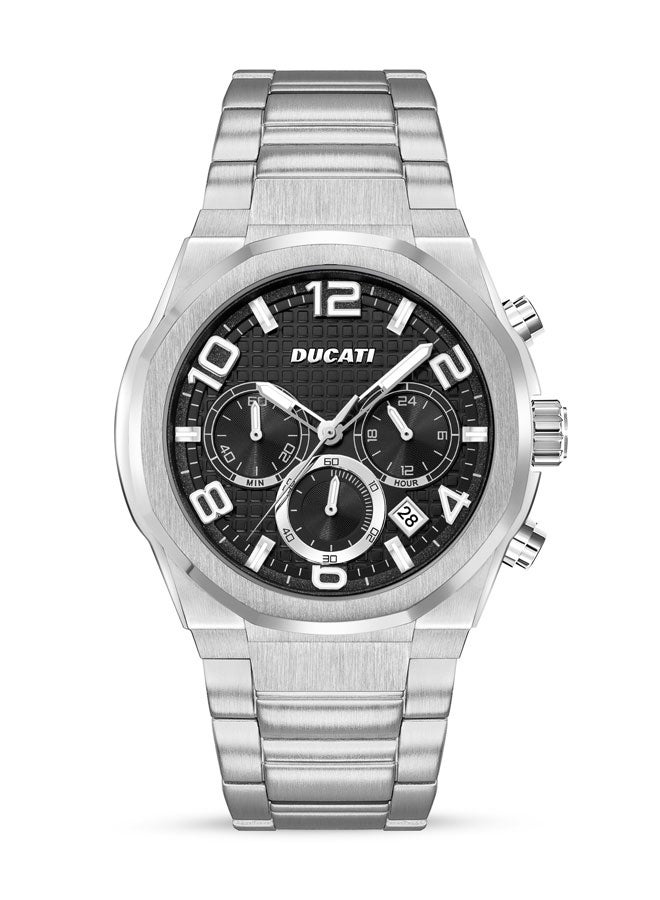 دوكاتي ساعة كرونوغراف رجالي دوكاتي  بقرص أسود متعدد الطبقات . مم، سوار ستانلس ستيل، مقاومة للماء حتى  متر، لمسات سباق جريئة للمتمرد العصري - Image 1