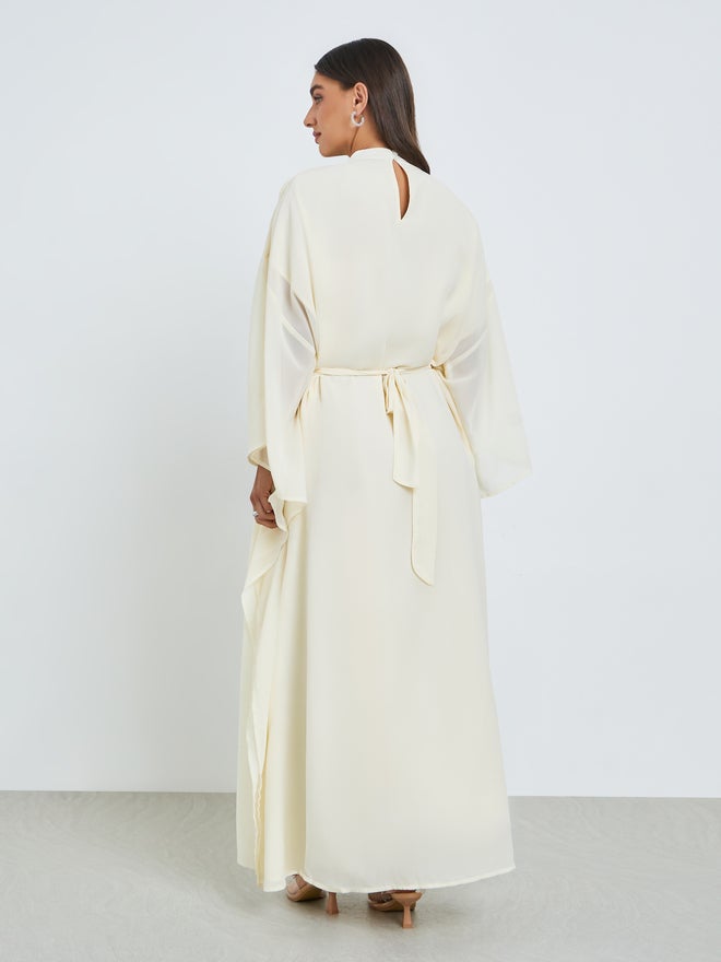 Styli Cream Embellished Cape Sleeves Maxi Kaftan Dress - Image 5