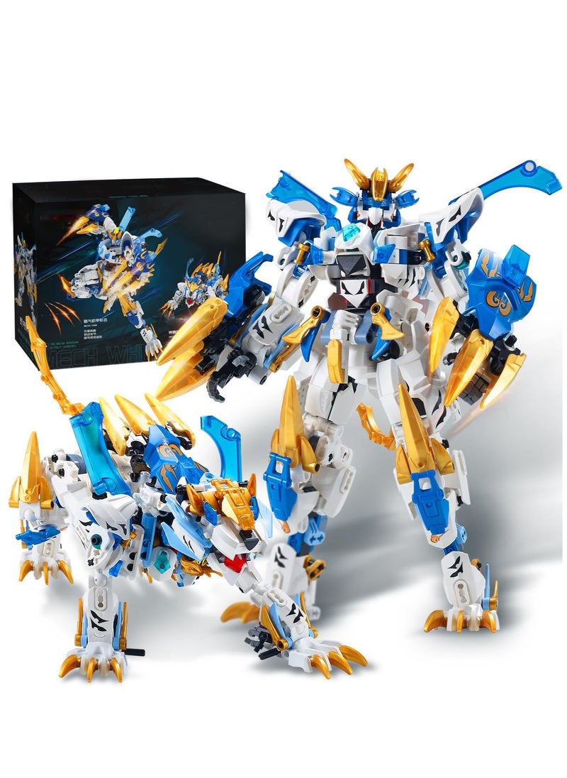 KASTWAVE Mech Building Blocks Set, 2 In 1 White Tiger Transforming Robot Building Set, Converts to Tiger Model, Action Figure Toys, Robot Model Building Kit for Adults Kids Boys Ages 8+  - Image 1