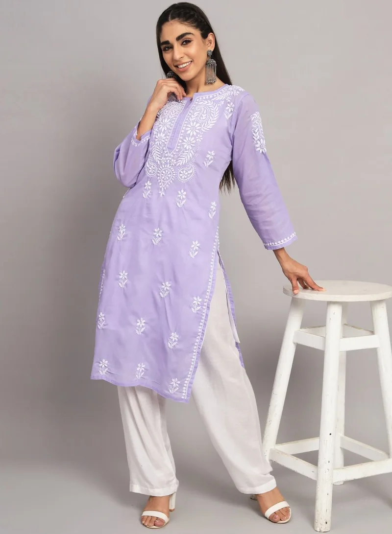 Alaya Hand Embroidered Chikankari Cotton Kurta-AL3561