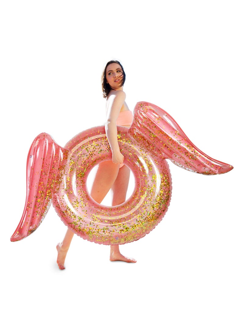 SYOSI Inflatable Wings Pool Float Ring, Confetti Transparent Lounger for Summer Pool Party Fun Beach Lake - UV Resistant Vinyl Water Tube Toy - Glitter Rose Gold - Image 1