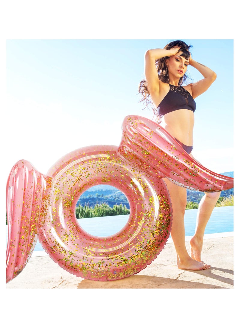 SYOSI Inflatable Wings Pool Float Ring, Confetti Transparent Lounger for Summer Pool Party Fun Beach Lake - UV Resistant Vinyl Water Tube Toy - Glitter Rose Gold - Image 4