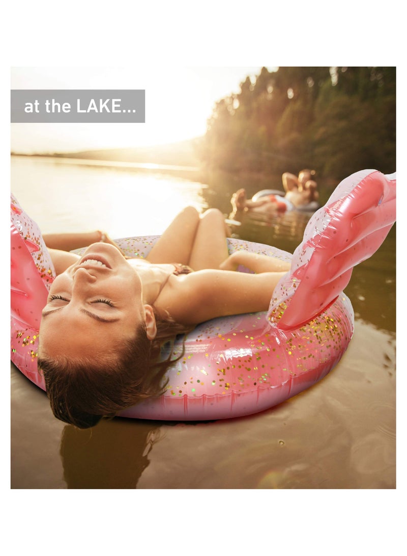 SYOSI Inflatable Wings Pool Float Ring, Confetti Transparent Lounger for Summer Pool Party Fun Beach Lake - UV Resistant Vinyl Water Tube Toy - Glitter Rose Gold - Image 5