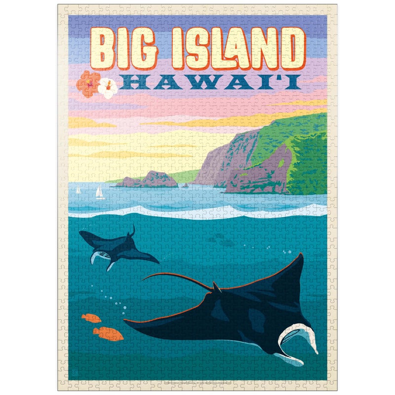 MyPuzzle.com MyPuzzle Hawaii Big Island Manta Rays Vintage Poster Premium 1000 Piece Jigsaw Puzzle for Adults - Image 3