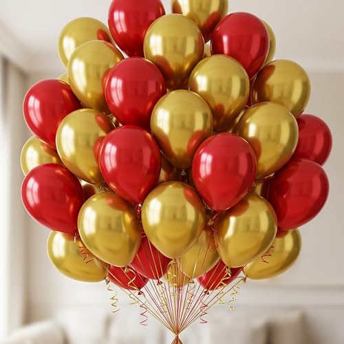 Vail Creations MADE IN INDIA 10inch Metallic Balloons for Birthday Decoration/Anniversary Party Decoration(Gold + Red,Pack of 50) - Image 2