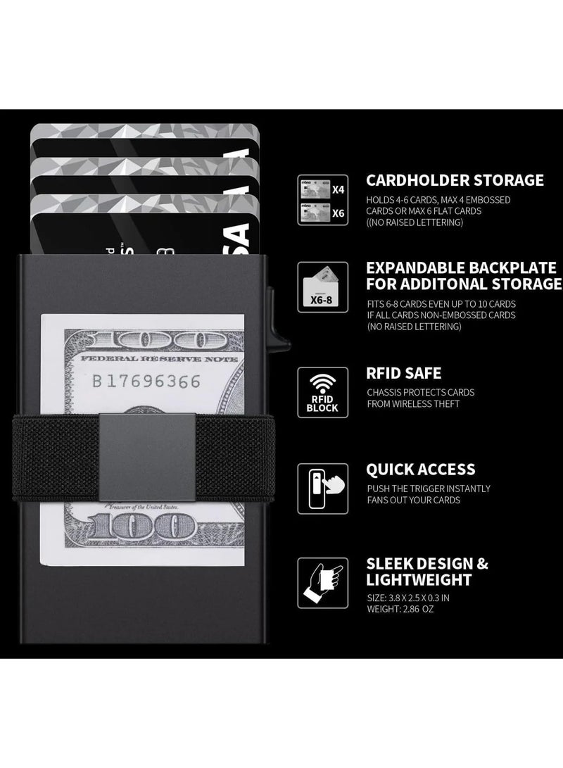 Darvana RFID Blocking Slim Aluminum Pop Up Card Holder Wallet for Men with Expandable Backplate and Secure Silicone Strip Minimalist Metal Tactical Wallet for 10-12 Cards - Image 5