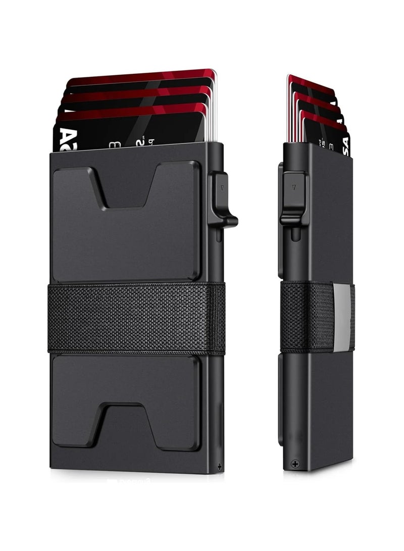 Darvana RFID Blocking Slim Aluminum Pop Up Card Holder Wallet for Men with Expandable Backplate and Secure Silicone Strip Minimalist Metal Tactical Wallet for 10-12 Cards - Image 1