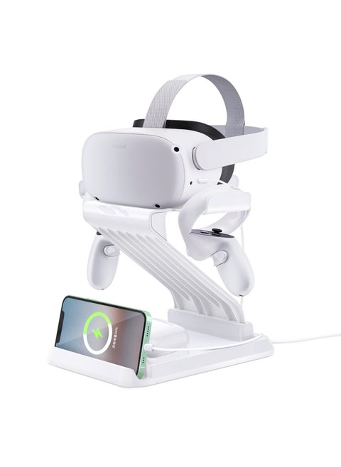 3-in-1 VR Stand with Wireless Fast Charger, for Oculus Quest 2/Quest/Pico Neo3/VIVE Focus 3, White