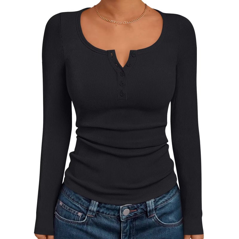 Women's Solid Button Front Long Sleeve Top - Image 4