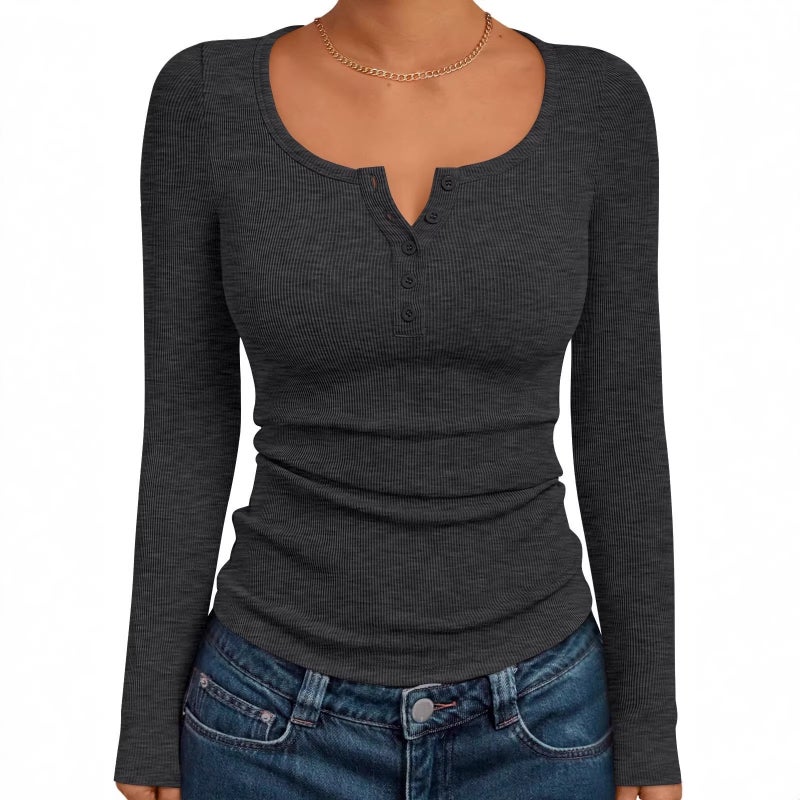 Women's Solid Button Front Long Sleeve Top - Image 5