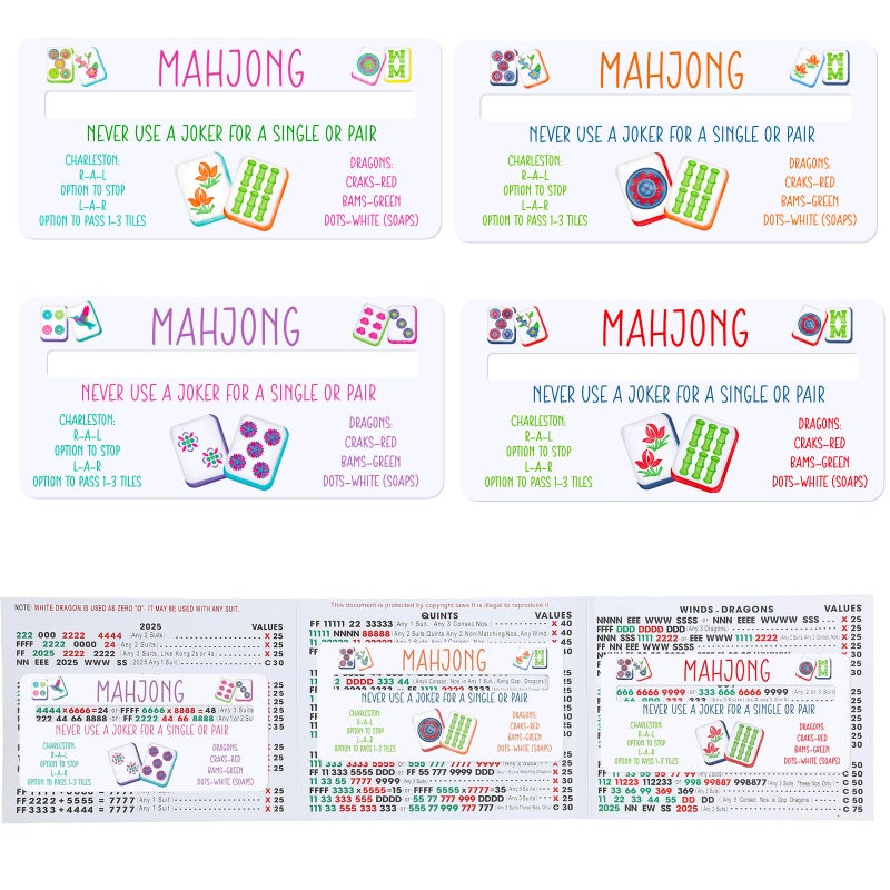 Faccito 4 Pcs Mahjong Card Guide and Line Finder for Strategy Tool for Beginners for Travel Parties Competitions Game Nights 52 x 25 InchesStylishColorful - Image 3