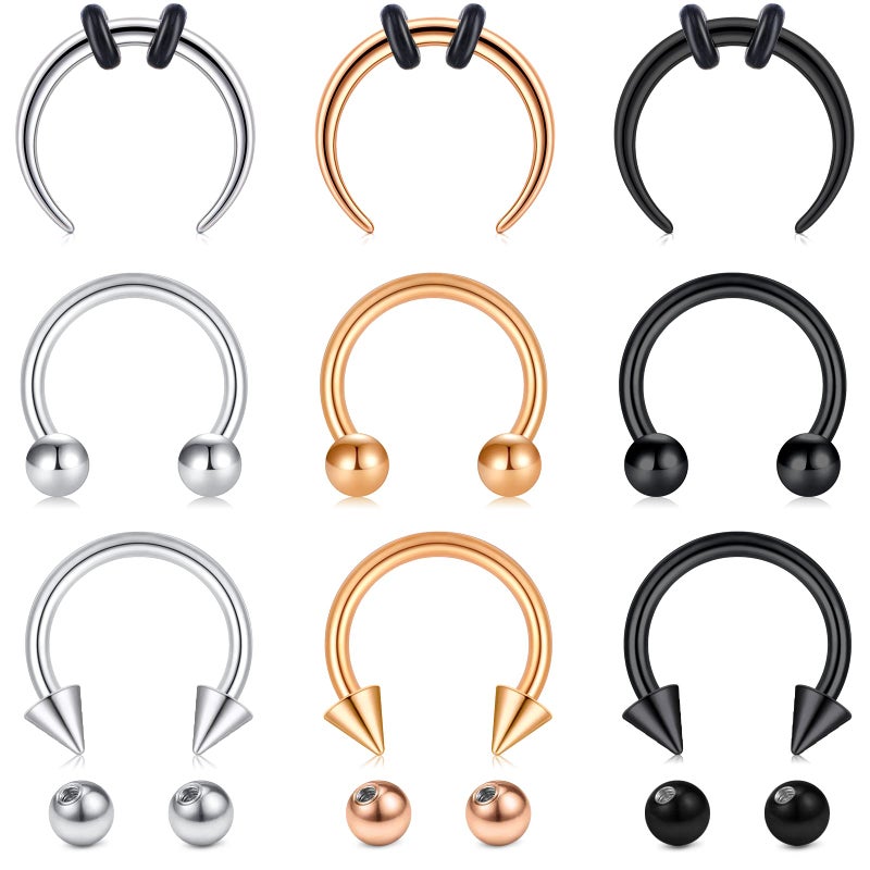 Longita Septum Rings Septum Jewelry 16g Septum Ring Septum Piercing Spike Ball Black Silver Rose Gold - Image 1