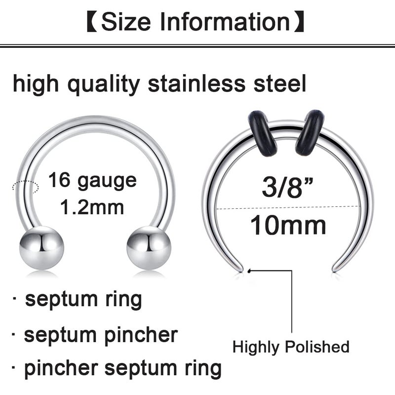 Longita Septum Rings Septum Jewelry 16g Septum Ring Septum Piercing Spike Ball Black Silver Rose Gold - Image 2