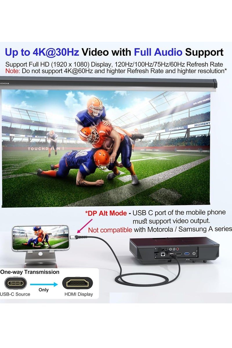 YoYoTech USB C to HDMI Cable 4K@30Hz 1080P@120Hz Cable 1.8M,HDMI to USB C 3.1 Cable Type C to HDMI 2.0 Cord Thunderbolt 3/4 Compatible with iPhone 16/15 Series,Macbooks Pro/Air,Samsung Galaxy S25,S24,S23,S22 Series,iPad Pro/Air,iMac Etc. - Image 5