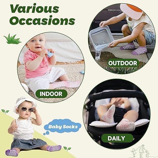 ZAPLES Baby Non Slip Grip Ankle Socks with Non Skid Soles for Infants Toddlers Kids Boys Girls, Stripes girls, 1-2 Years - Image 5