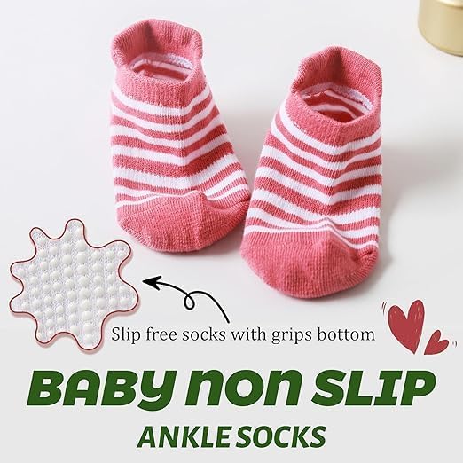 ZAPLES Baby Non Slip Grip Ankle Socks with Non Skid Soles for Infants Toddlers Kids Boys Girls, Stripes girls, 1-2 Years - Image 2
