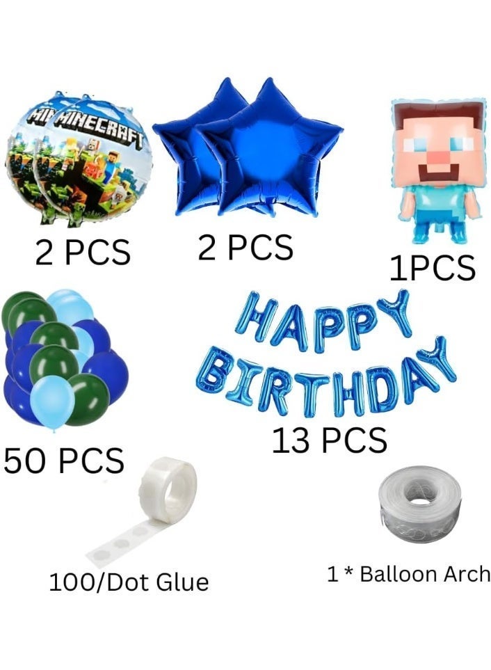 زينة عيد ميلاد ماينكرافت للأولاد | بالونات عيد ميلاد بطابع ألعاب البيكسل، لافتة عيد ميلاد سعيد، مستلزمات تزيين حفلات الألعاب للأطفال - Image 2