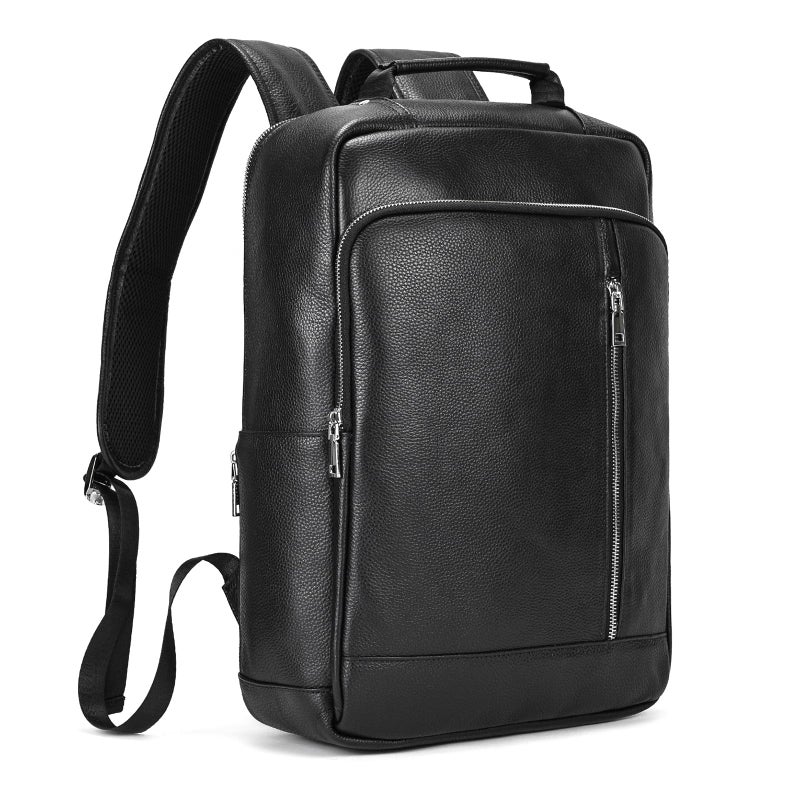 LUUFAN Genuine Leather Backpack Men Casual Daypack 156 Inch Laptop Rucksack Business Travel Outdoor Shoulder Bag with Trolley Sleeve Black - Image 2