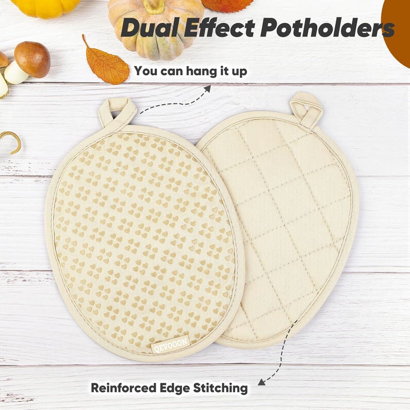 Qevooon Oven Mitts and Pot Holders 4 Sets, Heat Resistant 500 ℉ Oven Mitt and Pot Holder,Oven Glove&Potholders with Non-Slip Silicone Surface,Kitchen Essentials for Cooking/Baking/BBQ-Beige - Image 4