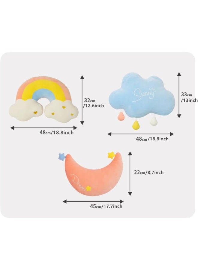 XIAOHONG Moon Rainbow Cloud Pillow Cushion, Soft Plush Cloud Shaped Pillow Stuffed Rainbow and Moon Nursery Decor  - Image 3