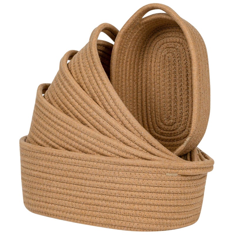 CubesLand Small Cotton Rope Storage Basket Set 5 Shelves Baskets for Organizing with Handle Decorative Closet Storage Bins for Countertop Toilet Paper Basket for Toilet Tank TopBrown Basket - Image 2