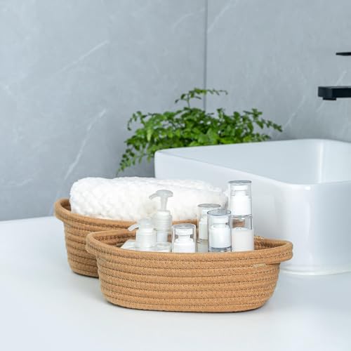 CubesLand Small Cotton Rope Storage Basket Set 5 Shelves Baskets for Organizing with Handle Decorative Closet Storage Bins for Countertop Toilet Paper Basket for Toilet Tank TopBrown Basket - Image 3