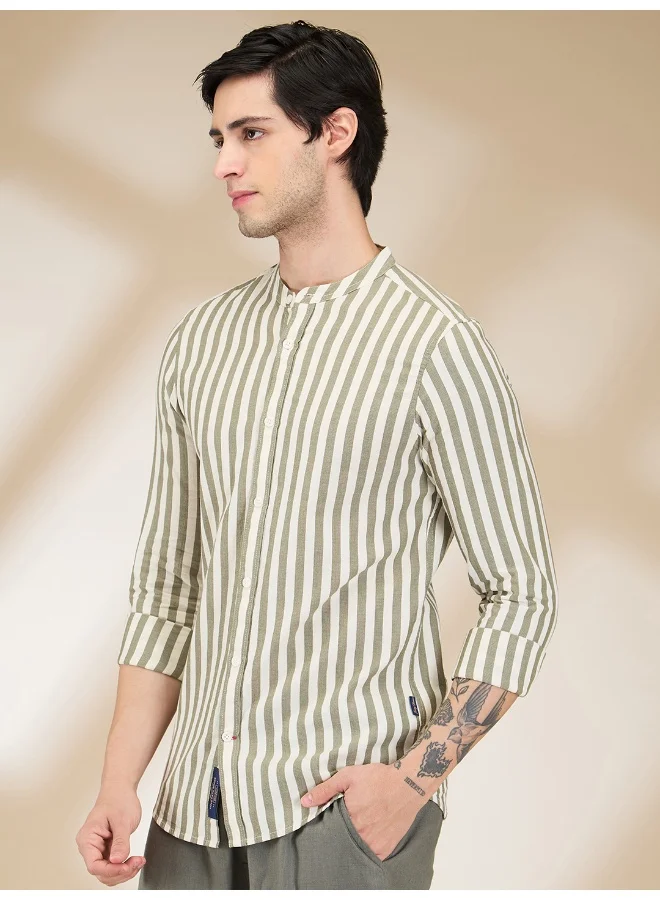 بيينغ هيومان Mens Olive Collared Long Sleeve Shirt