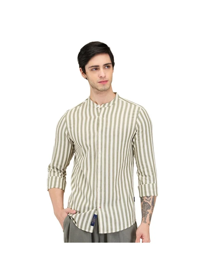 بيينغ هيومان Mens Olive Collared Long Sleeve Shirt