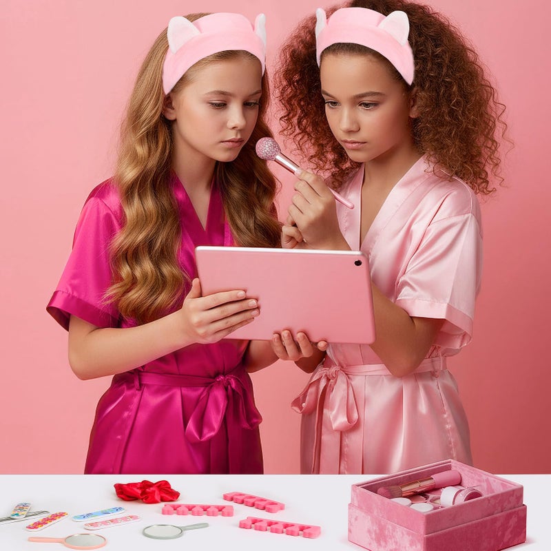 Hoemwarm 122 Pcs Pink, Hot Pink Girls Spa Party Kit, 10-Pack Slumber Party Favors with Satin Robes, Tote Bags, and Nail Salon Accessories for Kids Spa Birthday, Halloween, Home Party Supplies - Image 2