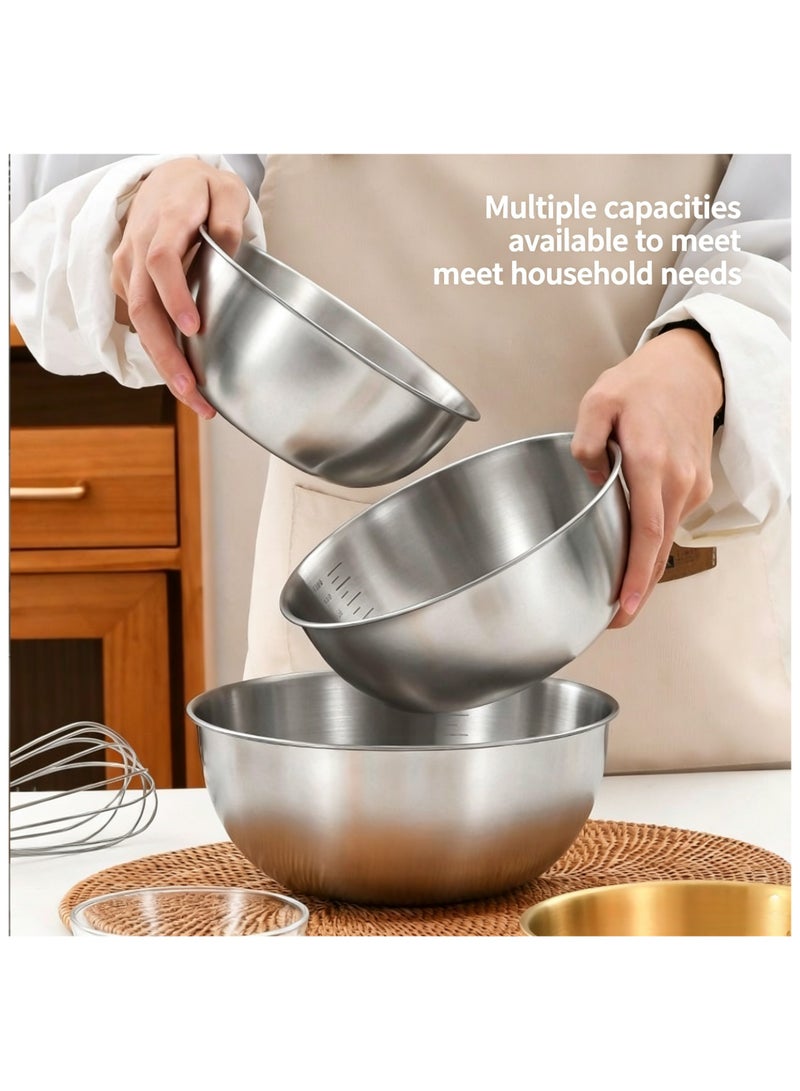 Set of 3 Stainless Steel Mixing Bowls with Lid,Salad Bowls,Food Grade Steel, Deep Bowl for No Splashes, Stackable Storage, Dishwasher Safe, Ideal for Mixing, Steaming & Storing - Image 3