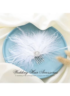 Latious Latious Feather Bride Wedding Hair Comb White 1920s Flapper Hair Pieces Fascinator Hair Accessories for Women and Girls  - Image 2