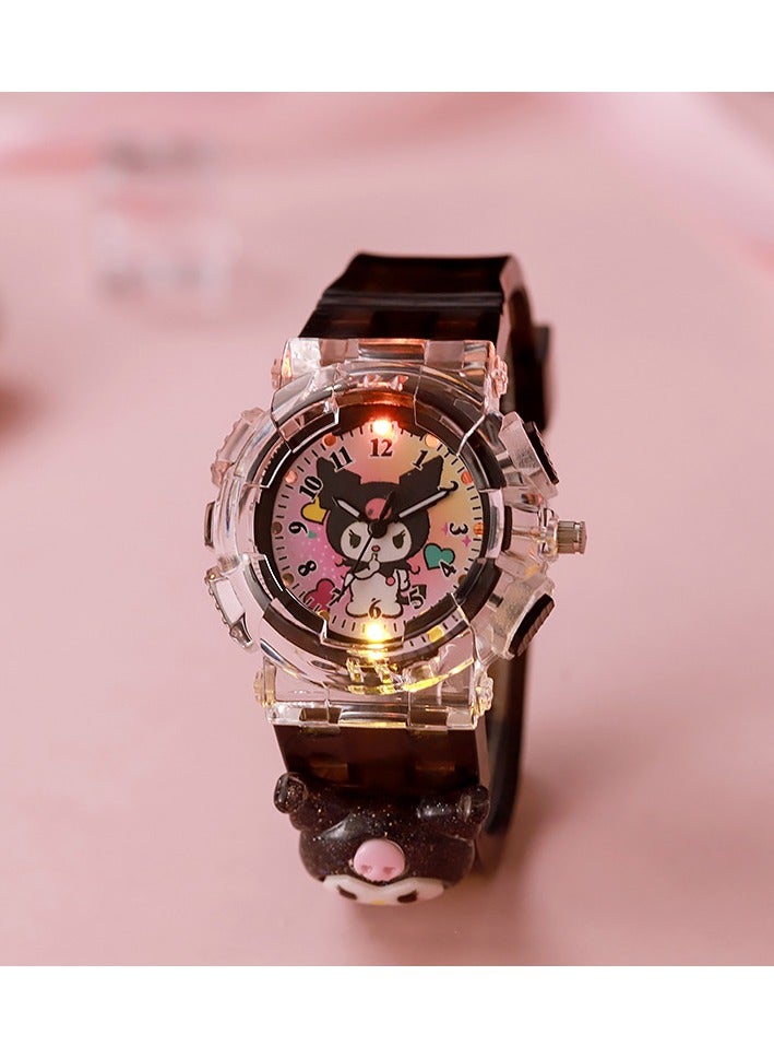 Kids Plastic Watch - Black Cartoon Rabbit Design with LED Light, Children's Waterproof Digital Watch, Durable & Lightweight for Boys Girls - Image 1