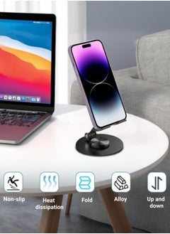 XiuWoo Desktop Phone Stand, Adjustable Phone Holder, Foldable Mobile Phone Stand 360° Rotation Mobile Holder Cellphone Stand for Home and Office  - Image 3