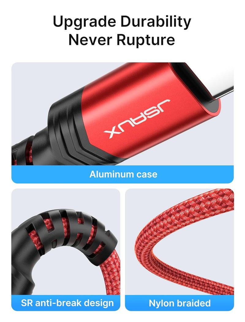 jsaux كابل USB C إلى جاك صوت 3.5 مم [1.6 قدم]، كابل ستيريو سماعة رأس USB نوع C متوافق مع iPhone 16 Pro Max/15 Pro Max Plus، iPad Pro، Samsung Galaxy S24 S23 Ultra، Pixel-Red - Image 3