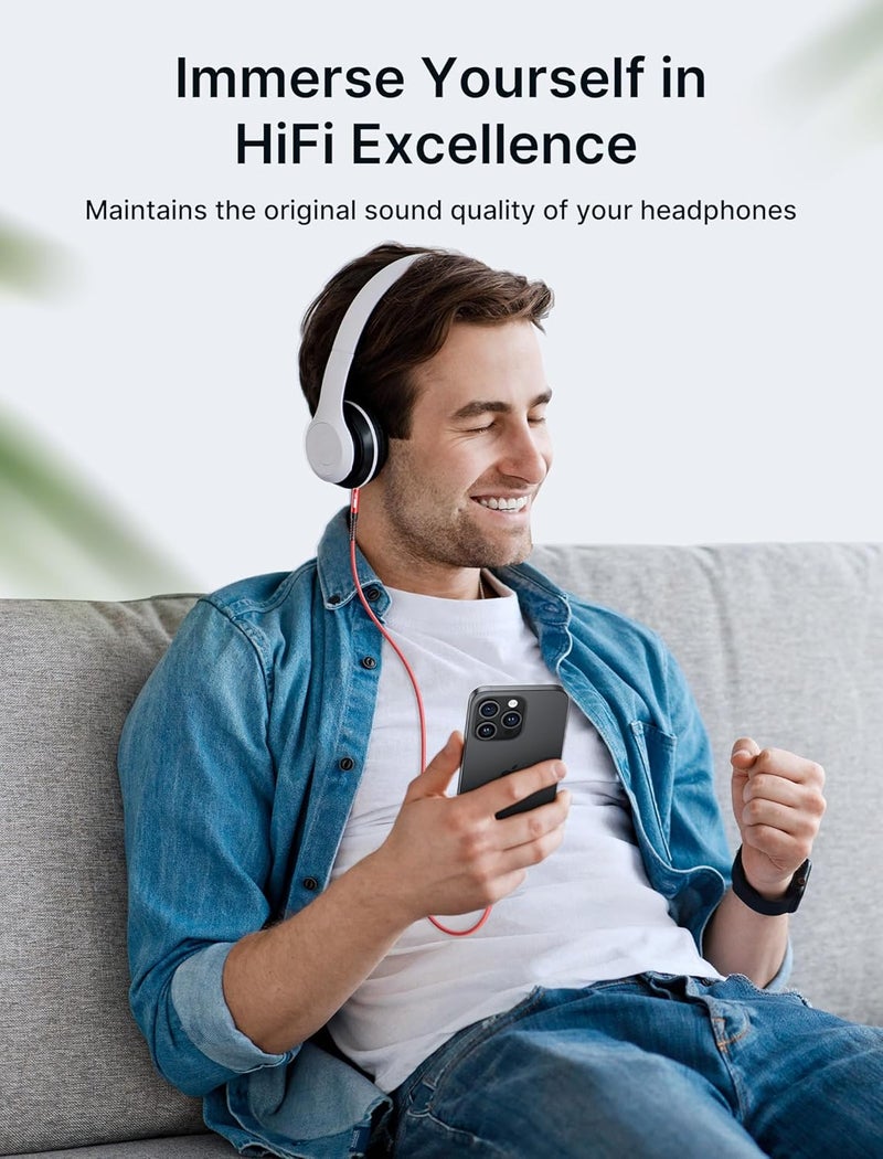 jsaux كابل USB C إلى جاك صوت 3.5 مم [1.6 قدم]، كابل ستيريو سماعة رأس USB نوع C متوافق مع iPhone 16 Pro Max/15 Pro Max Plus، iPad Pro، Samsung Galaxy S24 S23 Ultra، Pixel-Red - Image 2