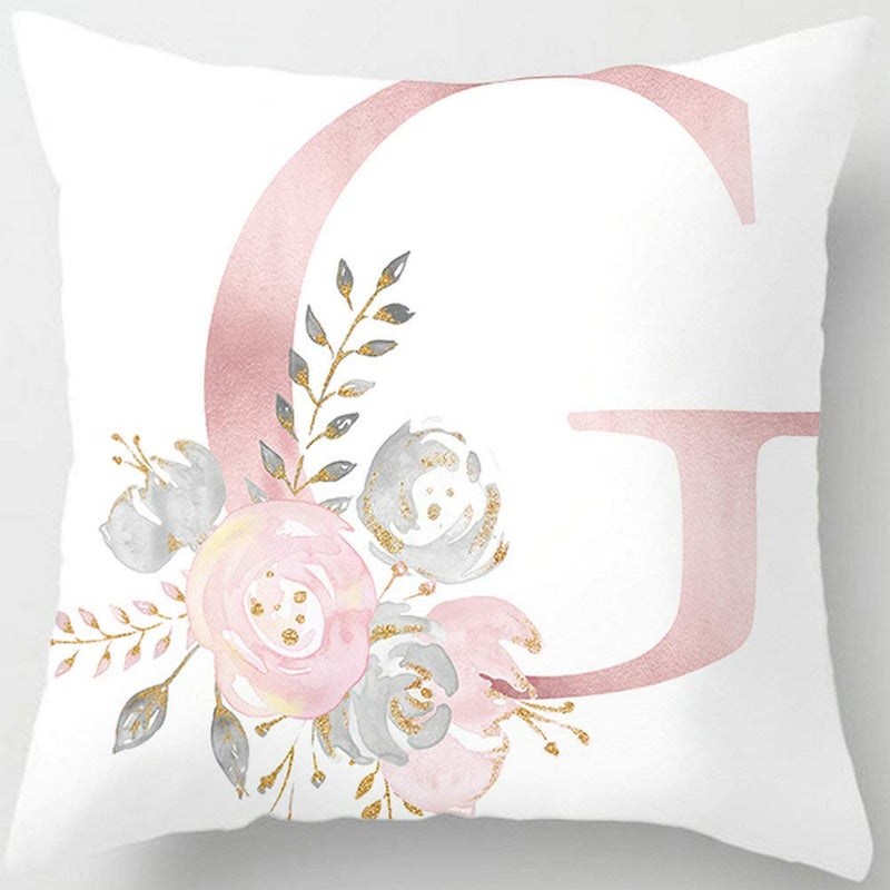 Tillskuch Pink Throw Pillow Covers Cute Alphabet Decorative Cushion Covers Square Letter Throw Pillows Protectors for Sofa Couch Bedroom Chair Home Decor 18 x 18 Inch(G) - Image 1