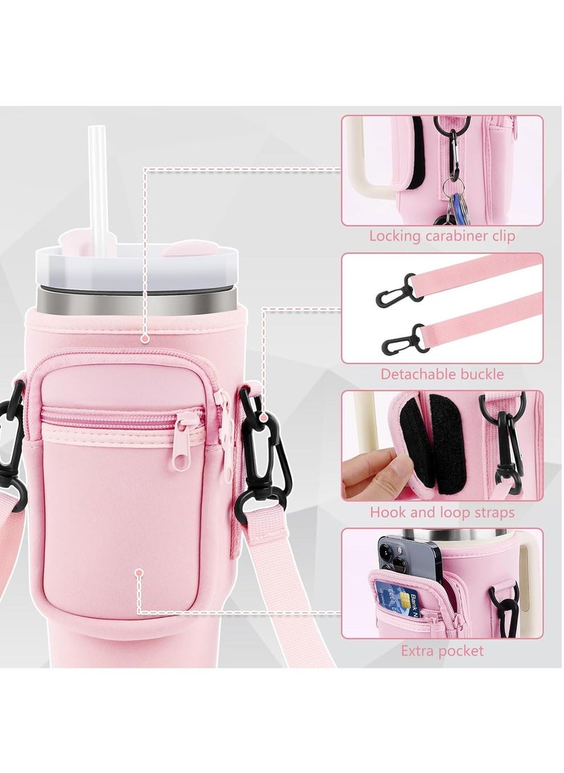 Generic - Water Bottle Carrier Bag for Stanley 40oz Tumbler, Water Bottle Holder with Pouch and Adjustable Strap, Sleeve Accessories with Pocket for 40oz Cup (Pink) - Image 1