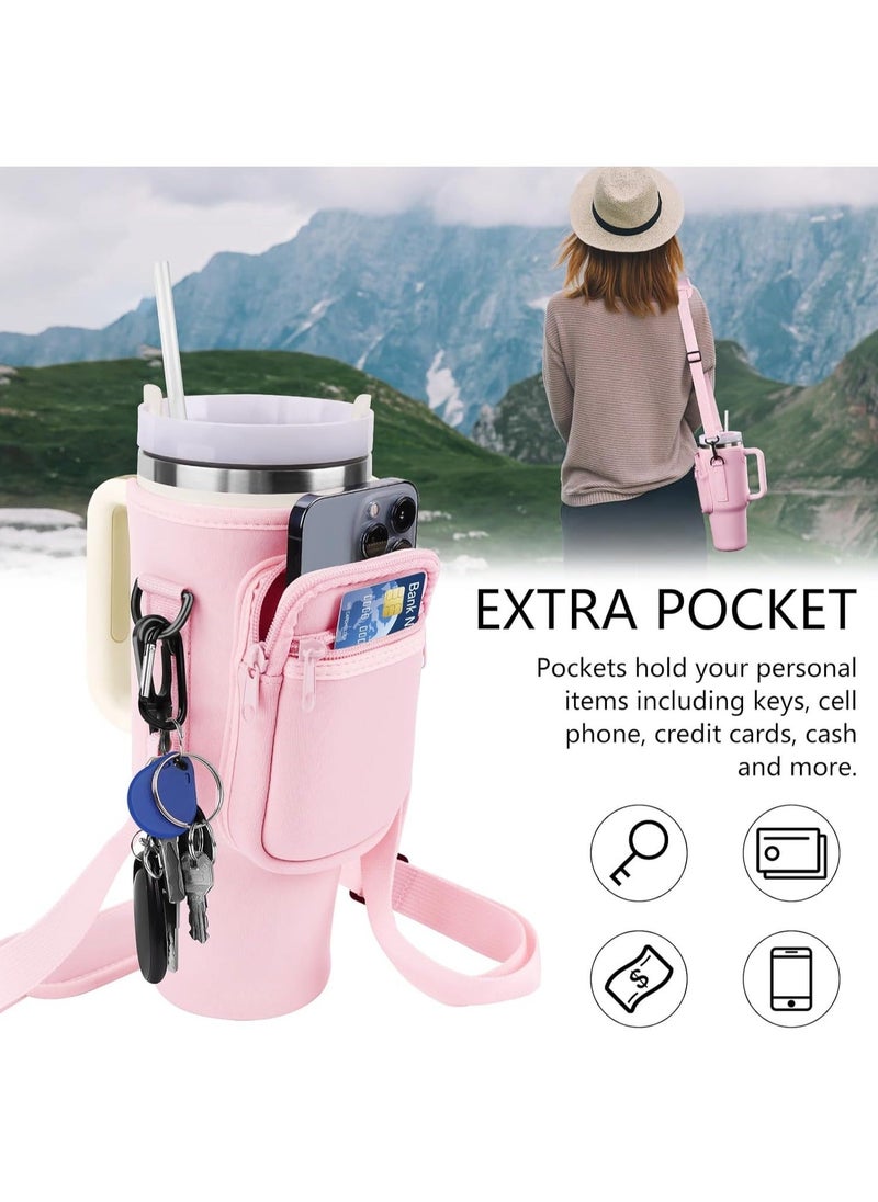 Generic - Water Bottle Carrier Bag for Stanley 40oz Tumbler, Water Bottle Holder with Pouch and Adjustable Strap, Sleeve Accessories with Pocket for 40oz Cup (Pink) - Image 1