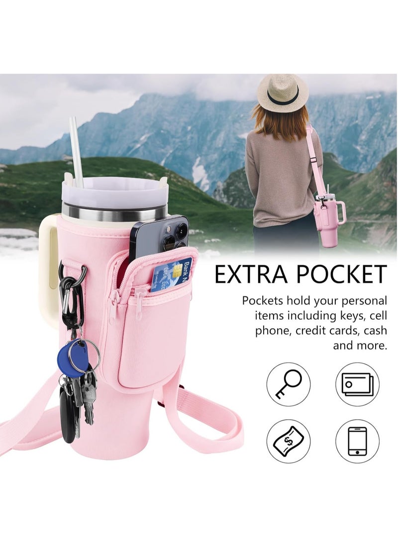 Generic - Water Bottle Carrier Bag for Stanley 40oz Tumbler, Water Bottle Holder with Pouch and Adjustable Strap, Sleeve Accessories with Pocket for 40oz Cup (Pink) - Image 1