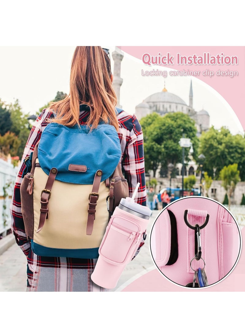 Generic - Water Bottle Carrier Bag for Stanley 40oz Tumbler, Water Bottle Holder with Pouch and Adjustable Strap, Sleeve Accessories with Pocket for 40oz Cup (Pink) - Image 1