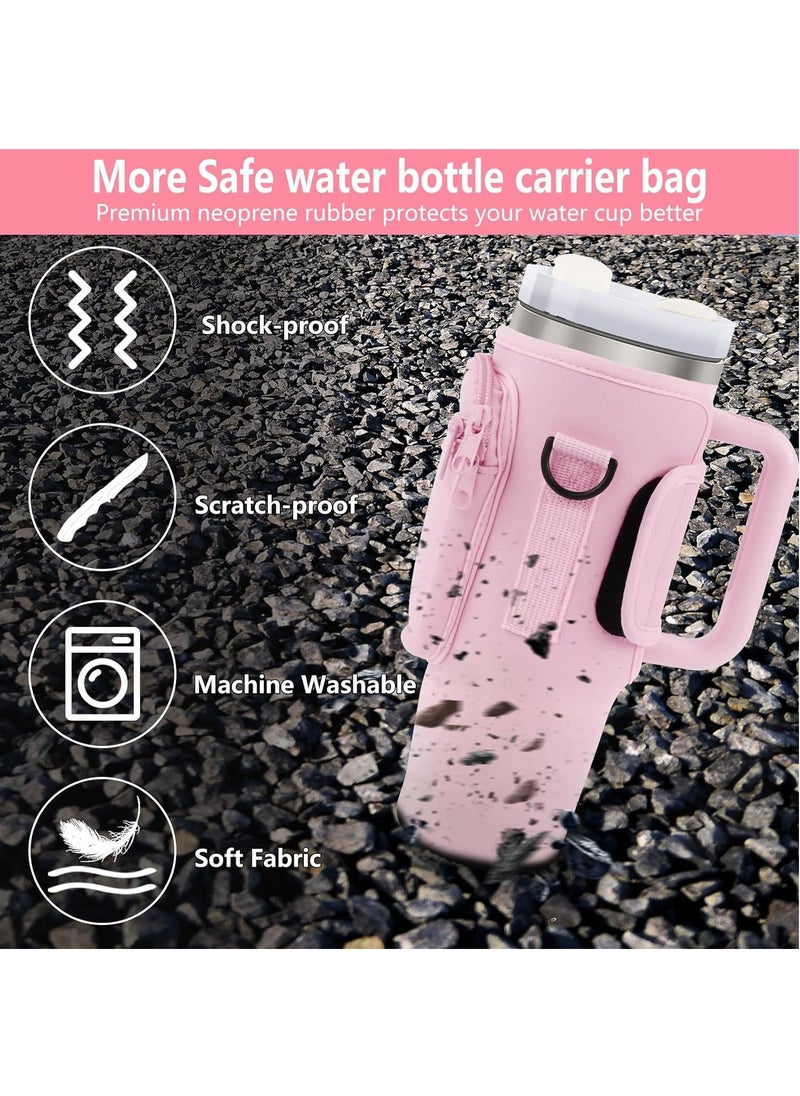 Generic - Water Bottle Carrier Bag for Stanley 40oz Tumbler, Water Bottle Holder with Pouch and Adjustable Strap, Sleeve Accessories with Pocket for 40oz Cup (Pink) - Image 1