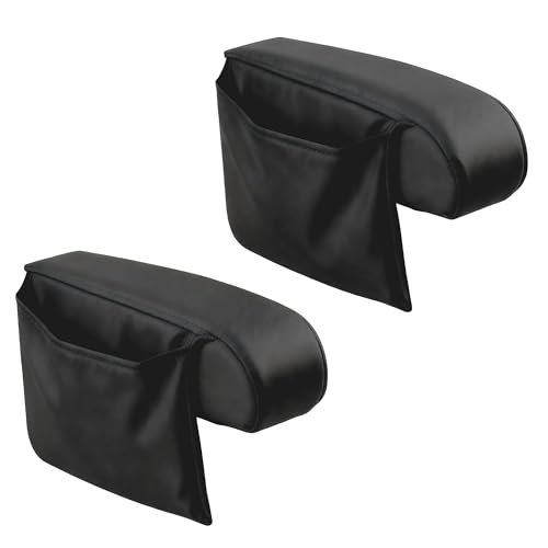 lekiliky 2PCS Car Front Seat Armrest Covers Breathable Comfortable Flat Cloth Fabric Material with Storage Pocket Scratchresistant Van Seat Armrest Protector for Most Vehicles Black - Image 1
