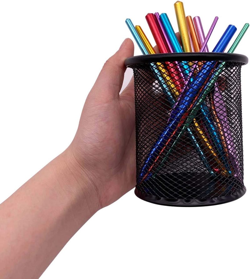 HSYMQ Black Pen Holder Cup for Desk, Black Wire Mesh Pencil Cup Holder for Desk Office Pen Organizer - Image 3