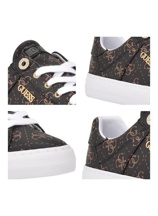 GUESS Women's Loven Sneaker, Brown Multi Fabric, 11 - Image 5