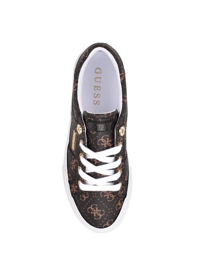 GUESS Women's Loven Sneaker, Brown Multi Fabric, 11 - Image 4