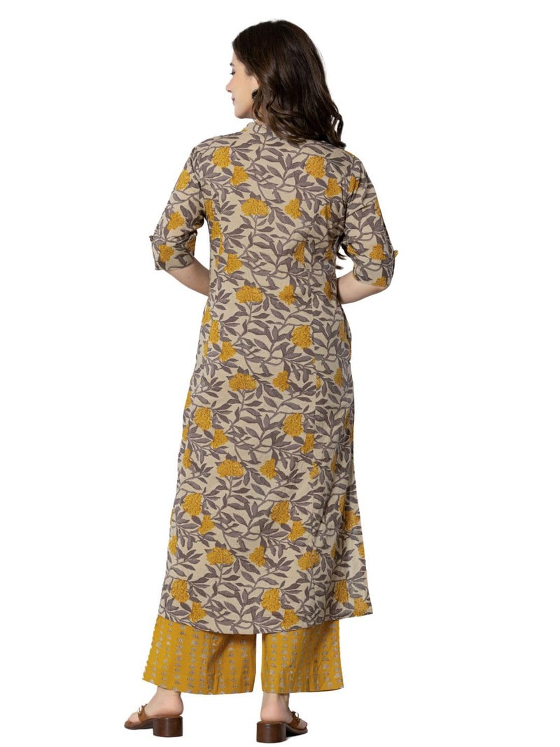rytras Women's Cotton Printed A-Line Kurta with Palazzo Pant Set(Mustard,RYT583,3XL) - Image 2