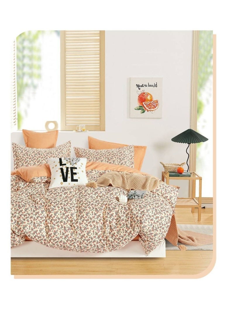 طقم سرير قطني مفرد مكون من 4 قطع - غطاء لحاف 160×210 سم، شرشف مطاطي 120×200+25 سم، وغطاءان للوسائد - مفروشات ناعمة ومريحة