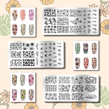 PH PandaHall 3pcs Flower Nail Stamping Plate Leaf Nail Stamper Spring Nail Stencils Tip Nail Stamp Tool Print Nail Stencils Stainless Steel Nail Image Plates for Nail Art Design Manicure Salon - Image 3