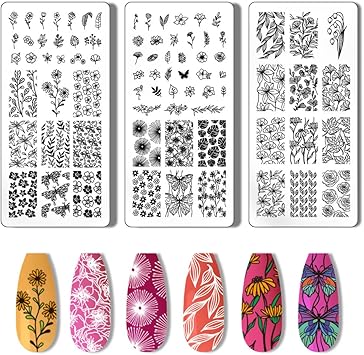 PH PandaHall 3pcs Flower Nail Stamping Plate Leaf Nail Stamper Spring Nail Stencils Tip Nail Stamp Tool Print Nail Stencils Stainless Steel Nail Image Plates for Nail Art Design Manicure Salon - Image 1