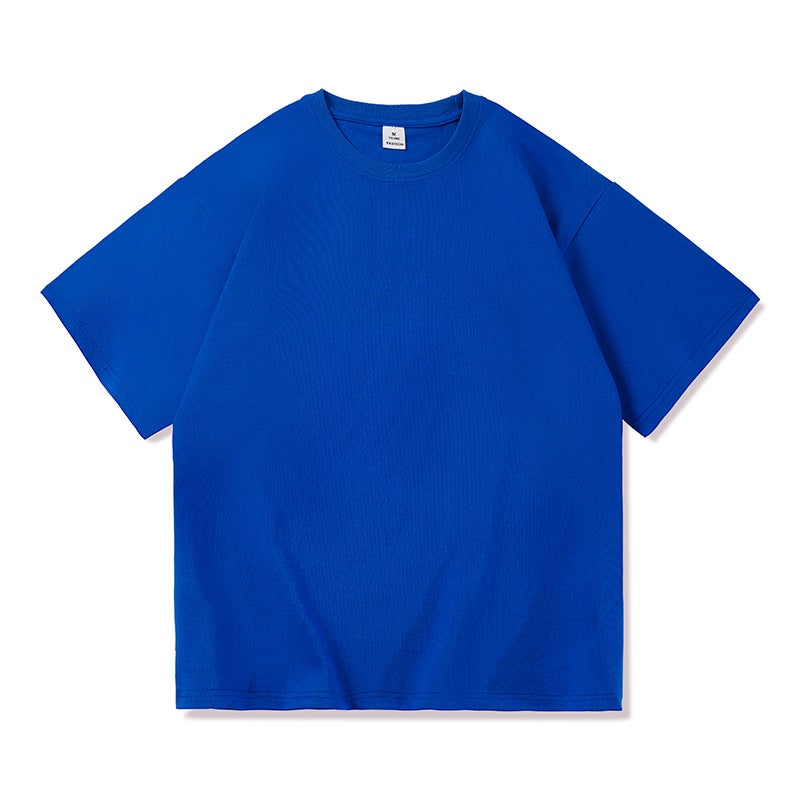 Wholesale fashion brand Klein blue summer popular loose plus size couple solid color cotton short sleeve T-shirt - Image 2